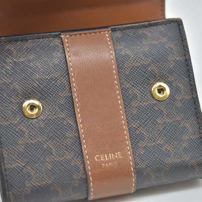 $690 Celine Triomphe Canvas Trifold Compact Wallet CONSIGNMENT