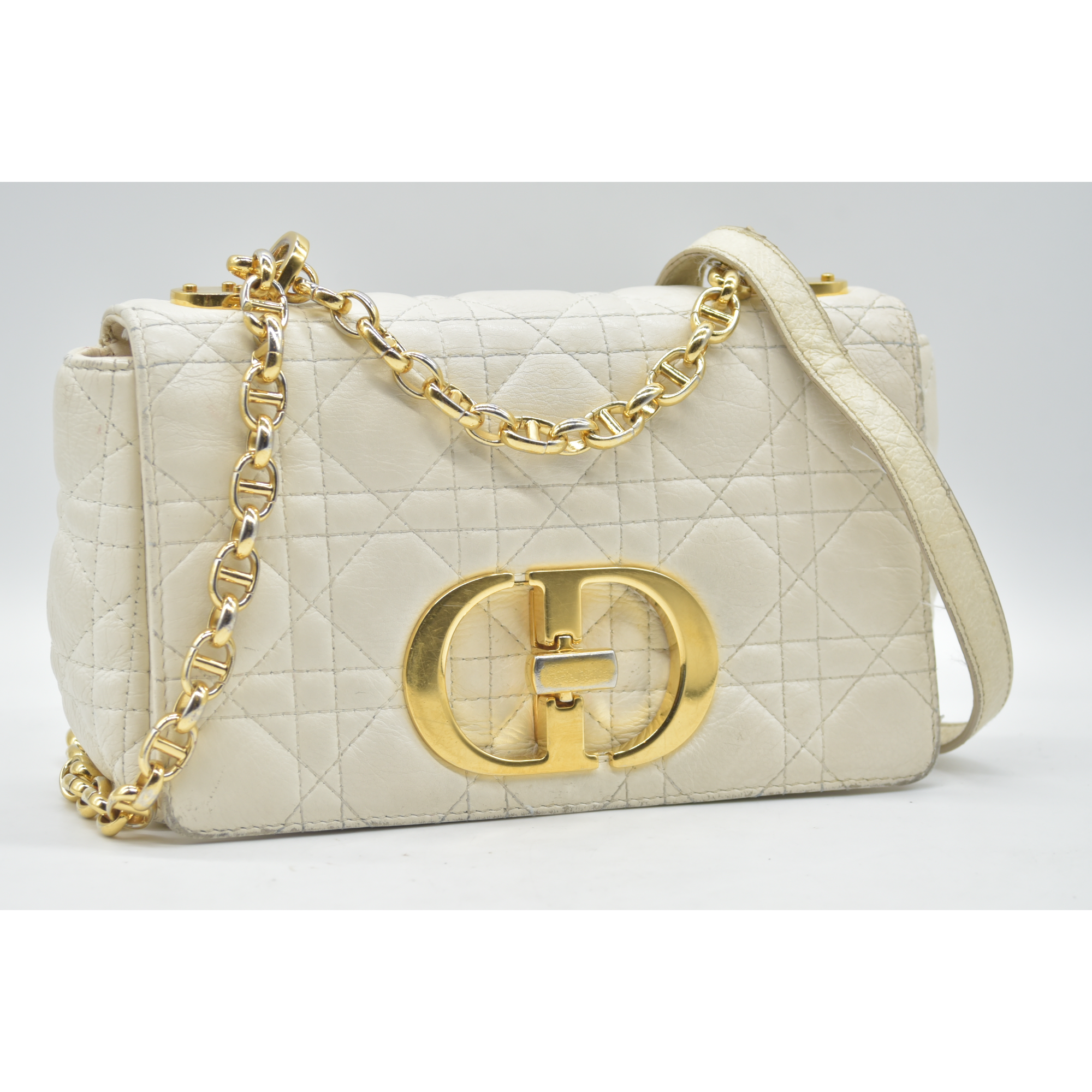 $4400 Christian Dior Lambskin Cannage Small Caro Bag Ivory