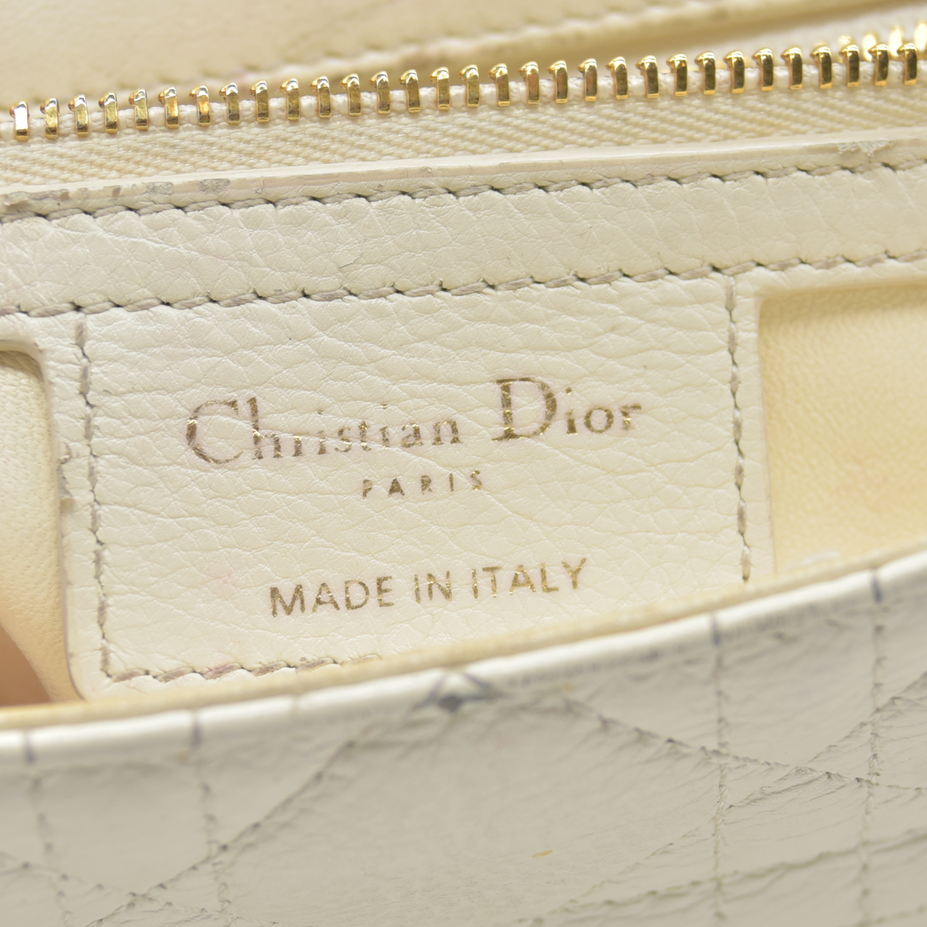 $4400 Christian Dior Lambskin Cannage Small Caro Bag Ivory
