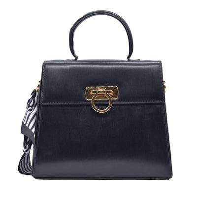 $1450 SALVATORE FERRAGAMO Smooth Calfskin Gancini Top Handle Bag CONSIGNMENT 10021181