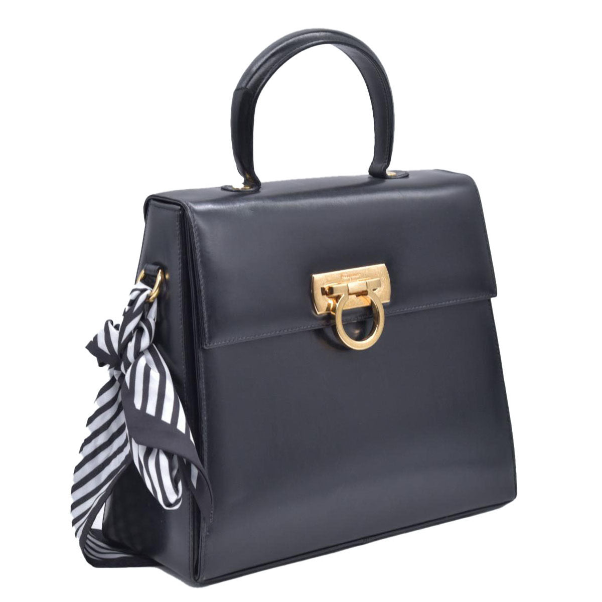 $1450 SALVATORE FERRAGAMO Smooth Calfskin Gancini Top Handle Bag CONSIGNMENT 10021181