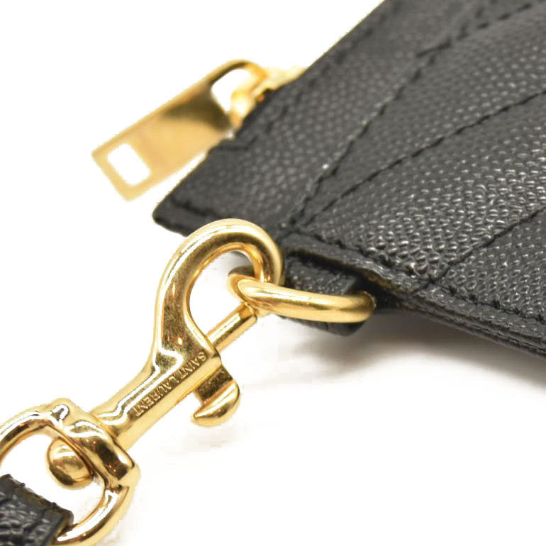 SAINT LAURENT Grain De Poudre Chevron Monogram Large Bill Pouch Black