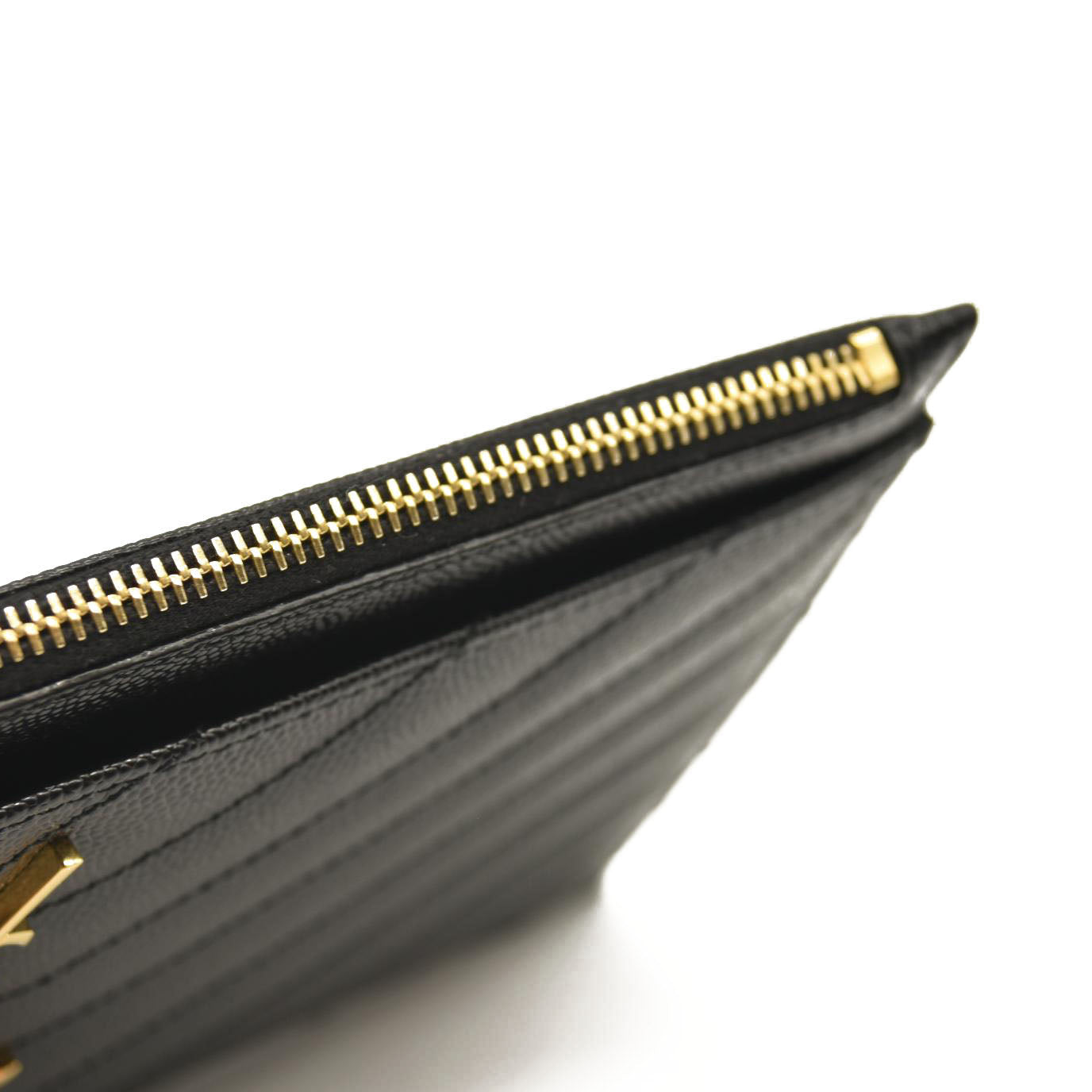 SAINT LAURENT Grain De Poudre Chevron Monogram Large Bill Pouch Black