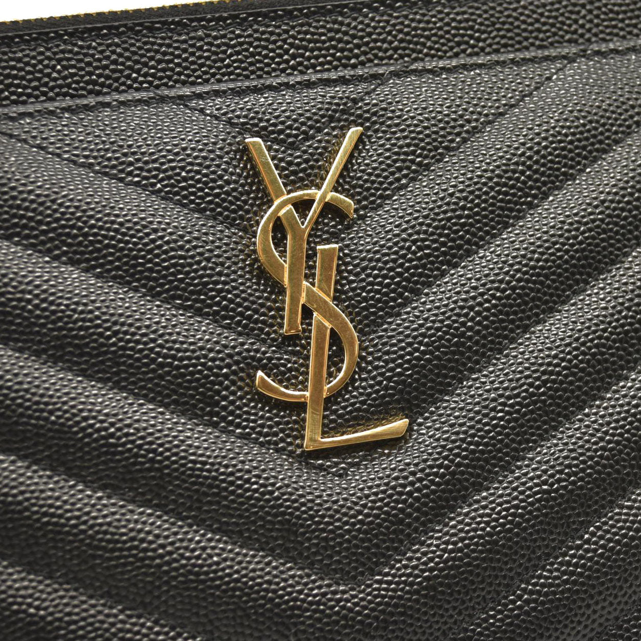 SAINT LAURENT Grain De Poudre Chevron Monogram Large Bill Pouch Black
