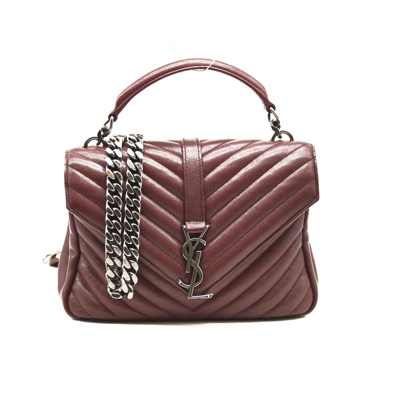 SAINT LAURENT Sheepskin Matelasse Chevron Monogram Medium College Bag Rouge Legion