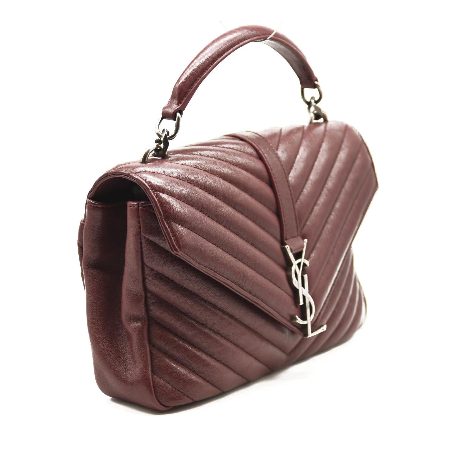 SAINT LAURENT Sheepskin Matelasse Chevron Monogram Medium College Bag Rouge Legion