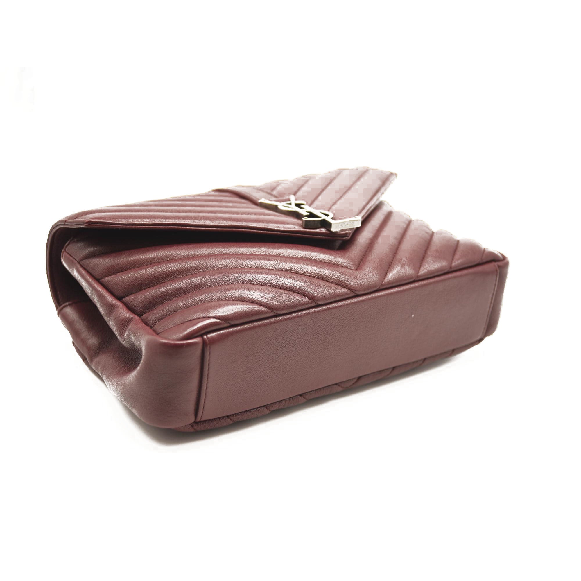 SAINT LAURENT Sheepskin Matelasse Chevron Monogram Medium College Bag Rouge Legion