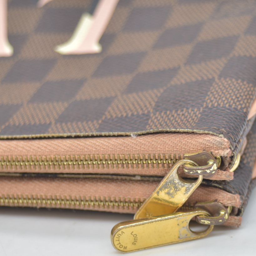 $1420 2020 Louis Vuitton Double Zip Pochette Damier Ebene MI0220 10020365