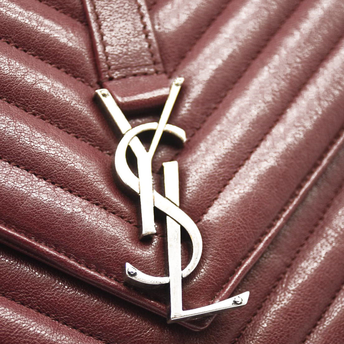 SAINT LAURENT Sheepskin Matelasse Chevron Monogram Medium College Bag Rouge Legion