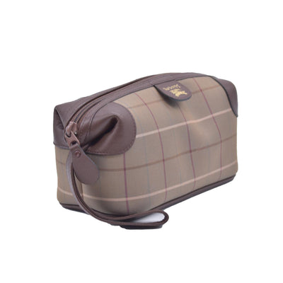 $650 BURBERRYS Coated Canvas Nova Check Wristlet Pouch Dark Brown CONSIGNMENT 10021185