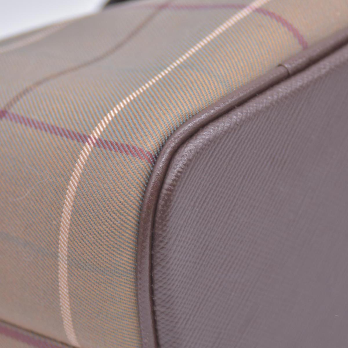 $650 BURBERRYS Coated Canvas Nova Check Wristlet Pouch Dark Brown CONSIGNMENT 10021185