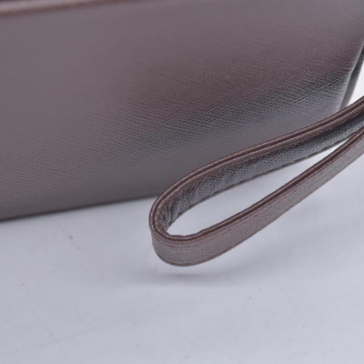 $650 BURBERRYS Coated Canvas Nova Check Wristlet Pouch Dark Brown CONSIGNMENT 10021185
