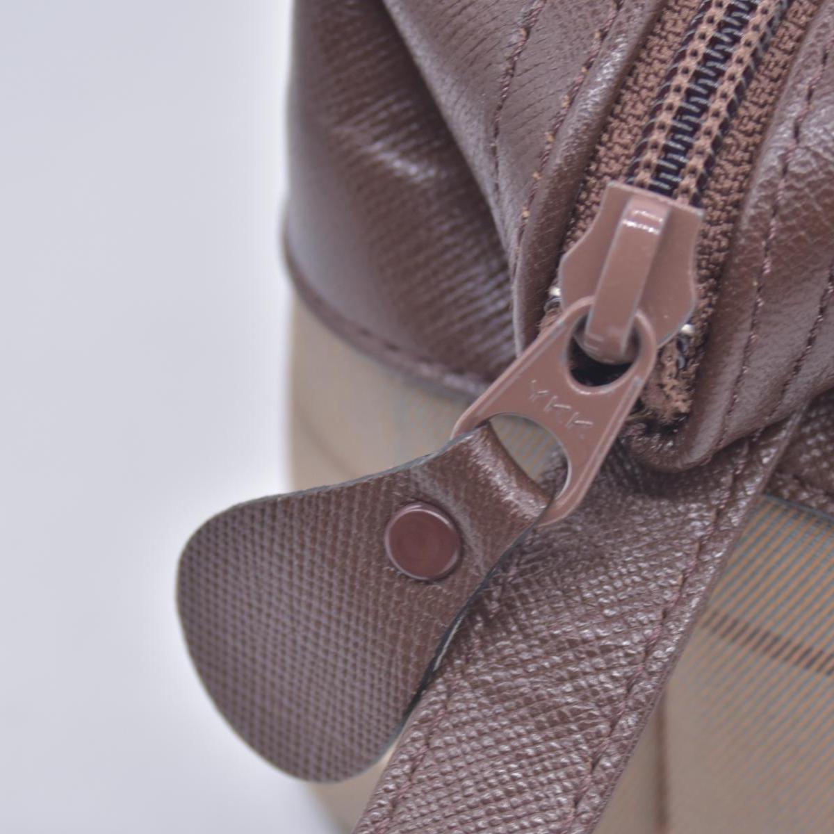 $650 BURBERRYS Coated Canvas Nova Check Wristlet Pouch Dark Brown CONSIGNMENT 10021185