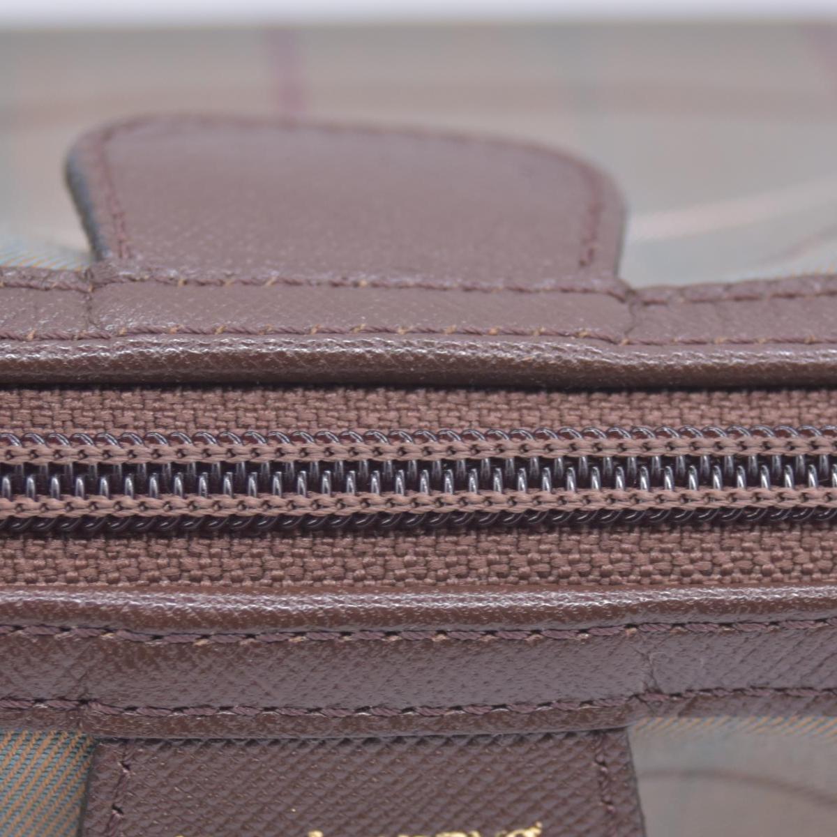 $650 BURBERRYS Coated Canvas Nova Check Wristlet Pouch Dark Brown CONSIGNMENT 10021185