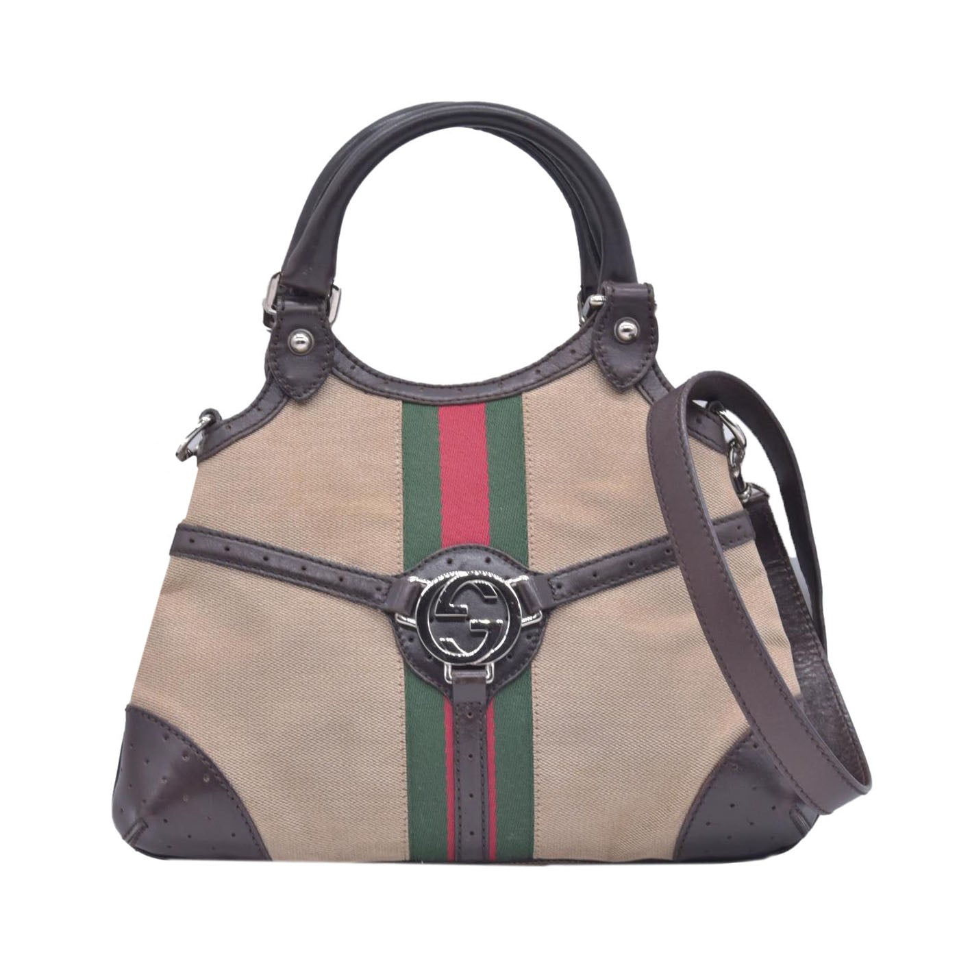 $1650 Gucci GG Web Canvas Reins Bag CONSIGNMENT 10021217