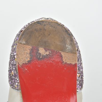 $995 Christian Louboutin Crystal Strass Follies Flats 36.5 Silver