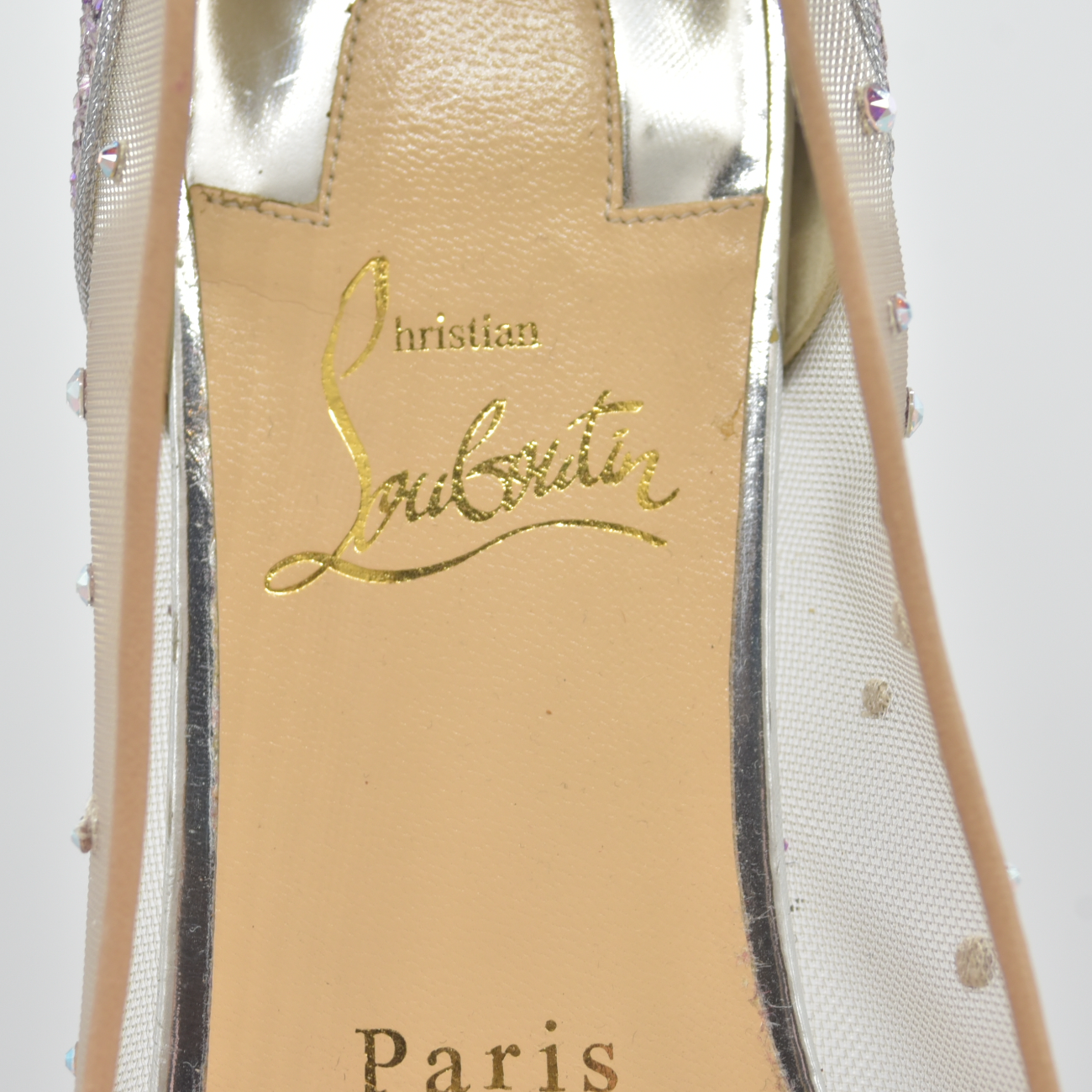 $995 Christian Louboutin Crystal Strass Follies Flats 36.5 Silver