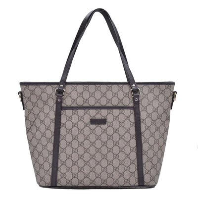 $1350 Gucci GG Supreme Monogram Medium Zippered Tote Dark Brown CONSIGNMENT 10021244