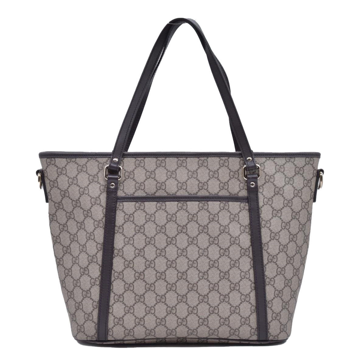 $1350 Gucci GG Supreme Monogram Medium Zippered Tote Dark Brown CONSIGNMENT 10021244