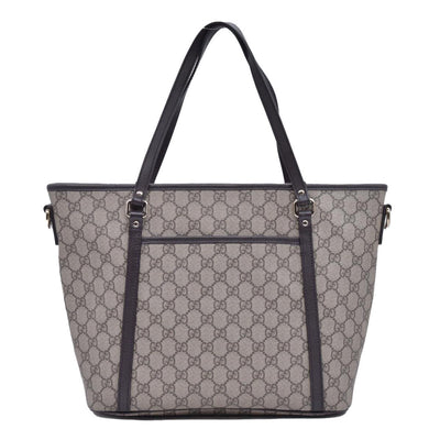 $1350 Gucci GG Supreme Monogram Medium Zippered Tote Dark Brown CONSIGNMENT 10021244