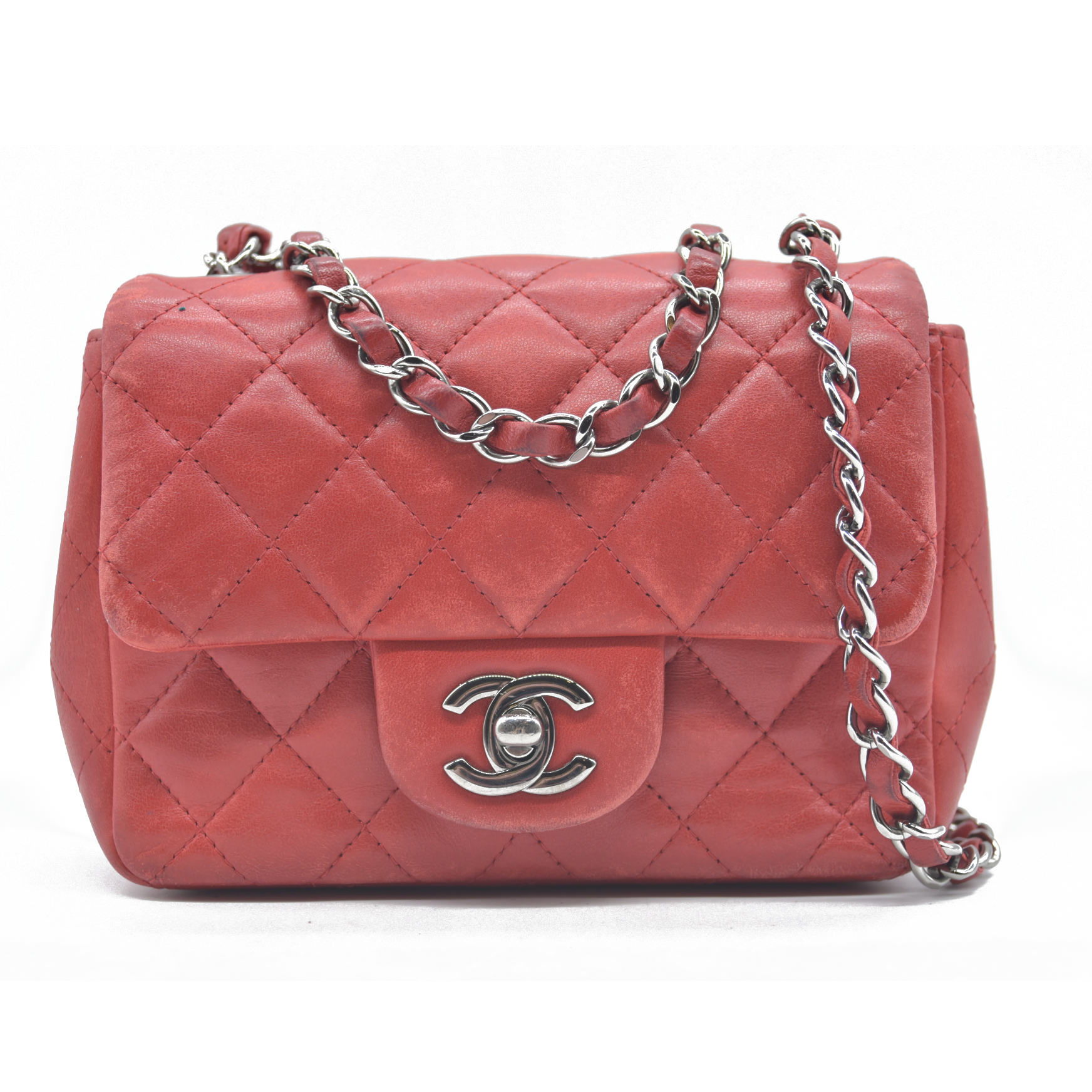 $5200 Chanel Classic Mini Square Flap Bag Red