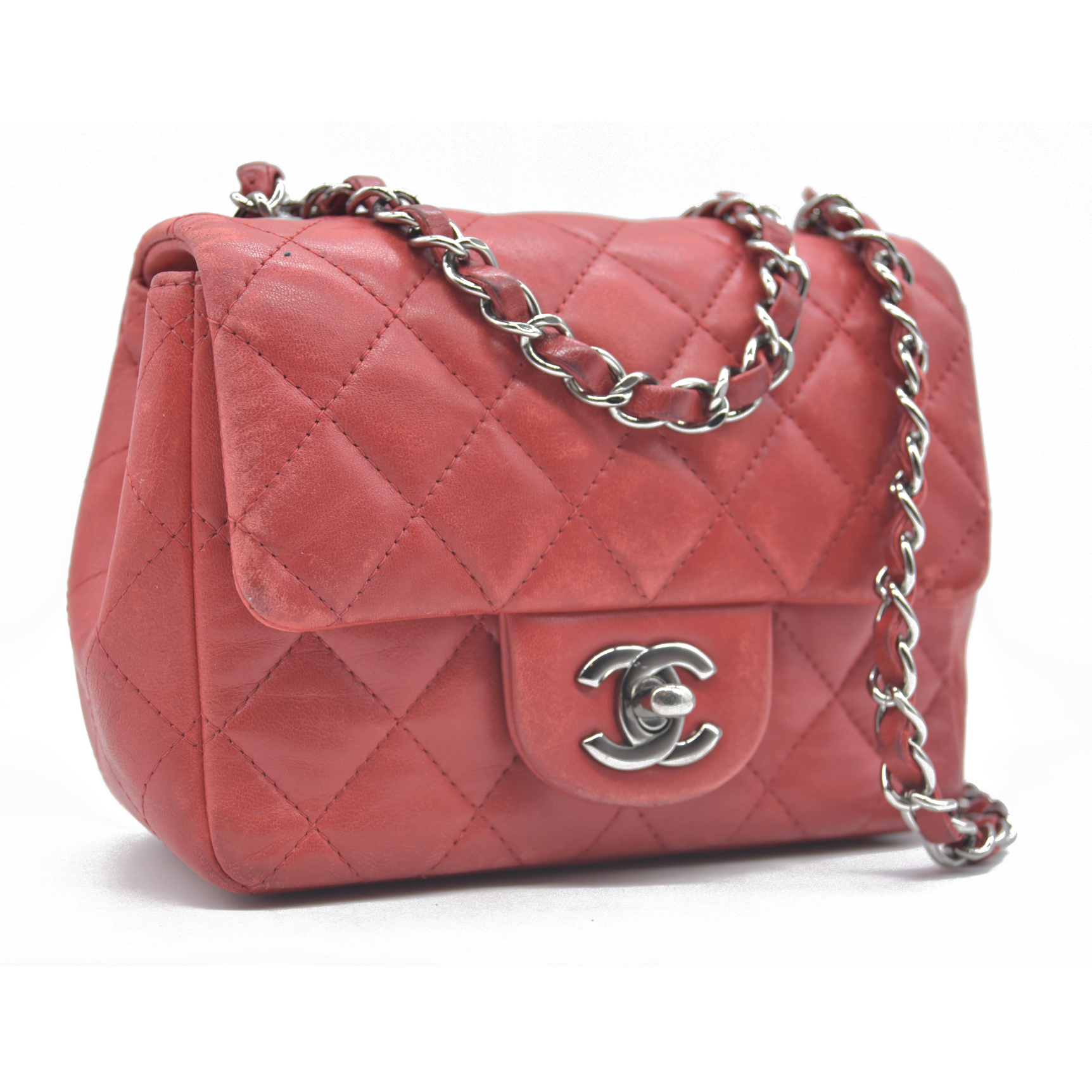 $5200 Chanel Classic Mini Square Flap Bag Red