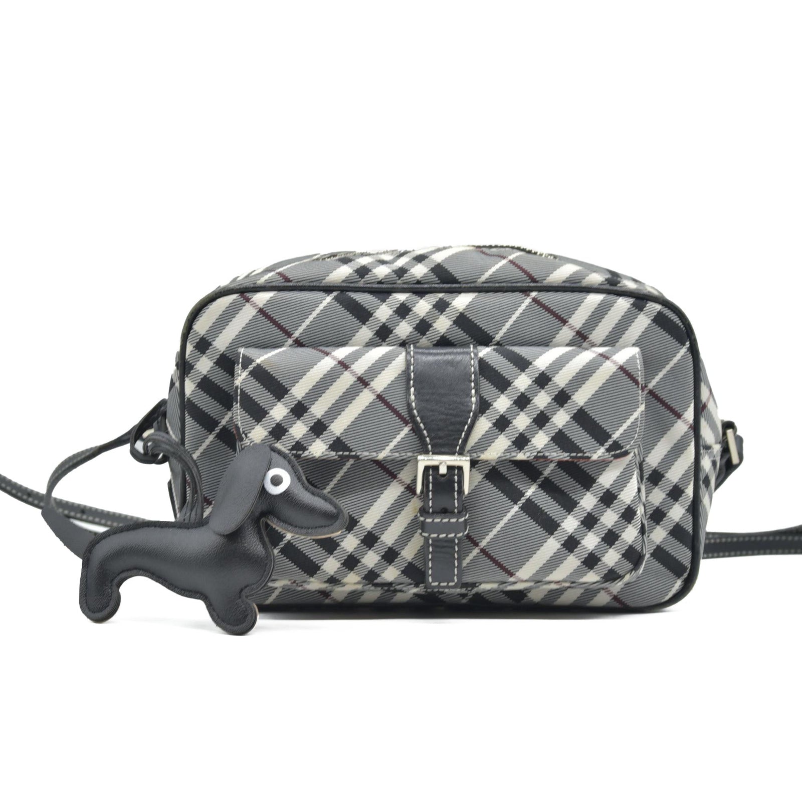 $1095 BURBERRY Nova Check Blue Label Shoulder Bag Nylon Blue CONSIGNMENT
