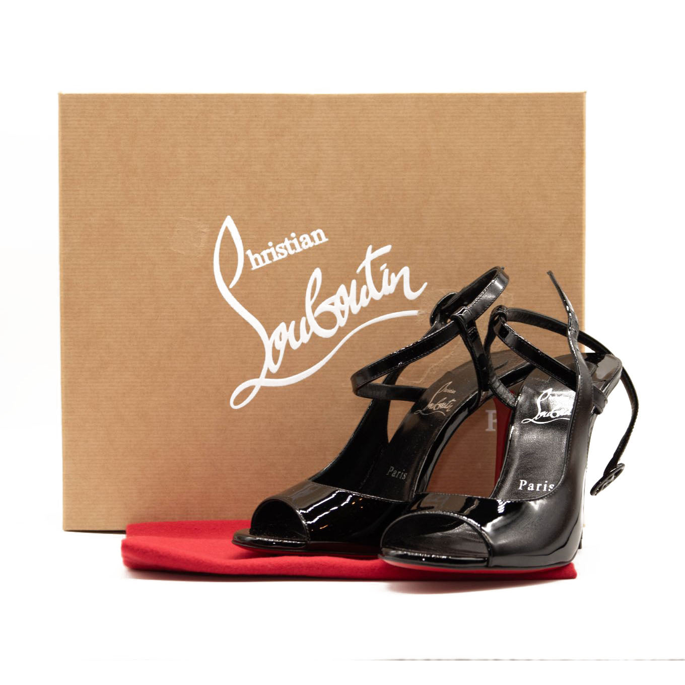 NEW CHRISTIAN LOUBOUTIN Black Patent Leather So Jenlove D'orsay Sandals Size 37.5