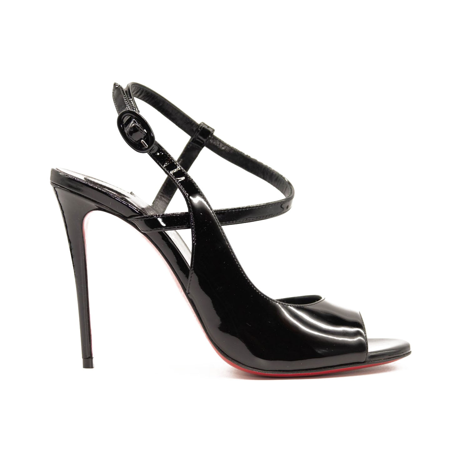 NEW CHRISTIAN LOUBOUTIN Black Patent Leather So Jenlove D'orsay Sandals Size 37.5