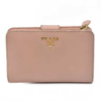PRADA Logo Saffiano Leather Bifold Wallet Purse Pink