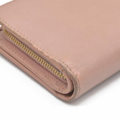 PRADA Logo Saffiano Leather Bifold Wallet Purse Pink