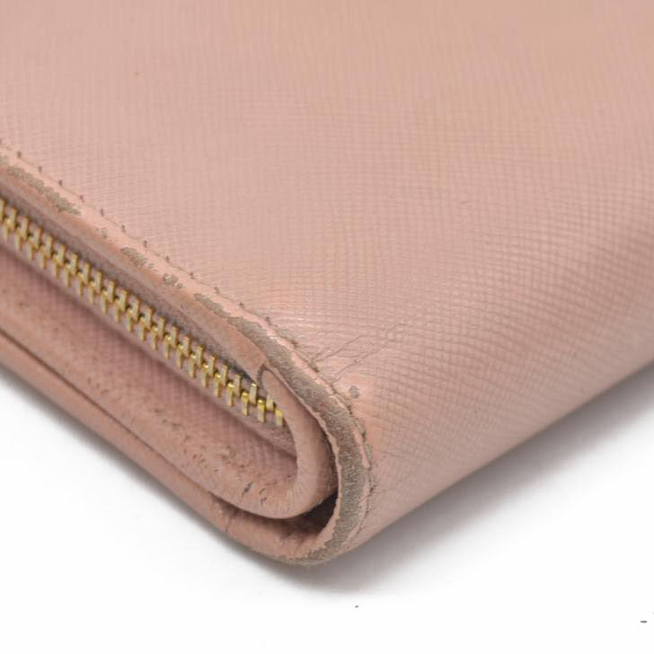 PRADA Logo Saffiano Leather Bifold Wallet Purse Pink