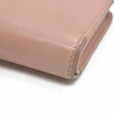 PRADA Logo Saffiano Leather Bifold Wallet Purse Pink