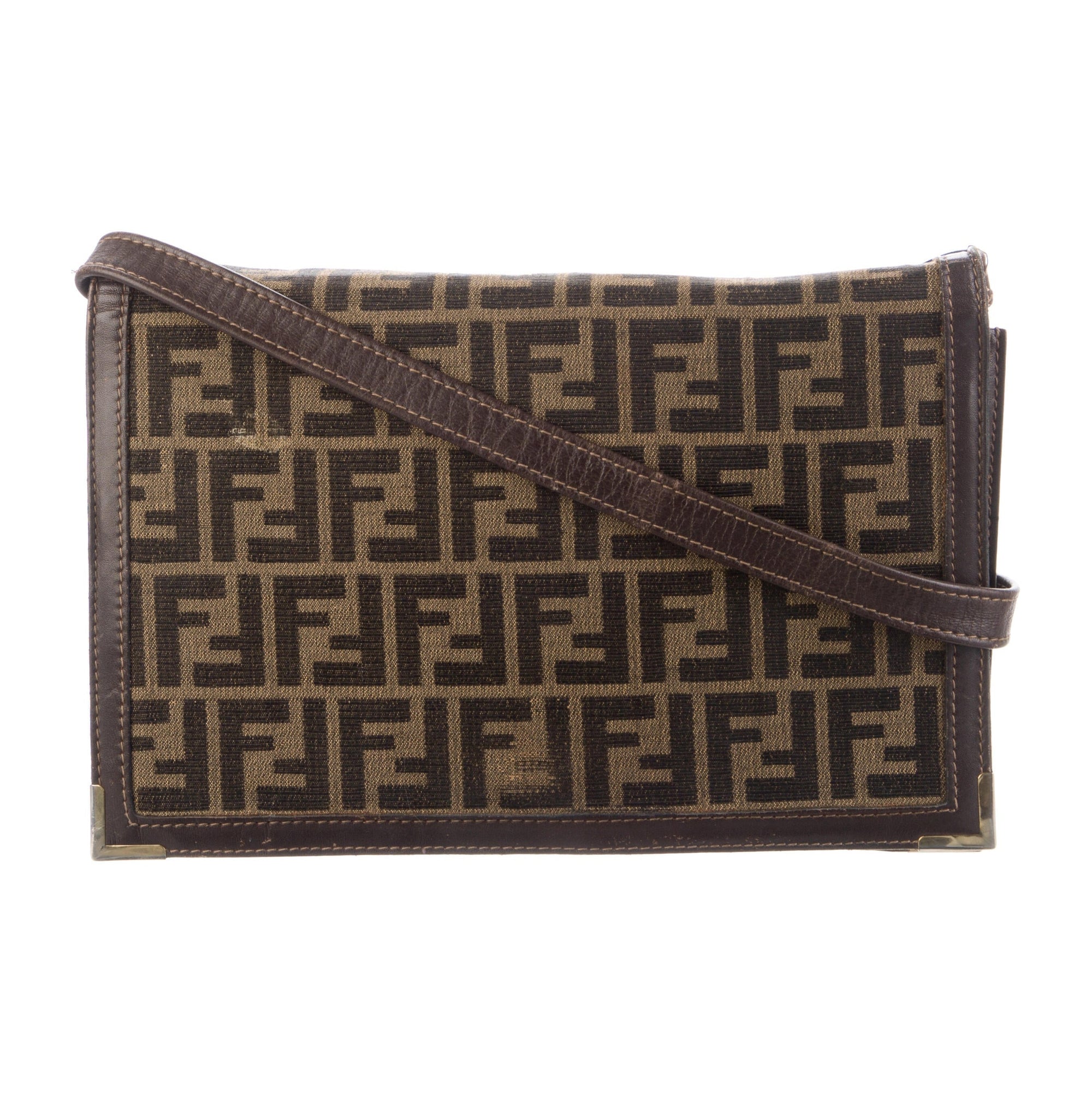CONSIGNMENT FENDI Zucca Flap Clutch w/Strap
