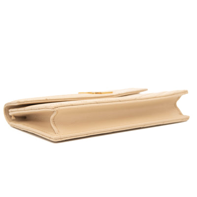 SAINT LAURENT Grain De Poudre Matelasse Chevron Monogram Envelope Chain Wallet Beige