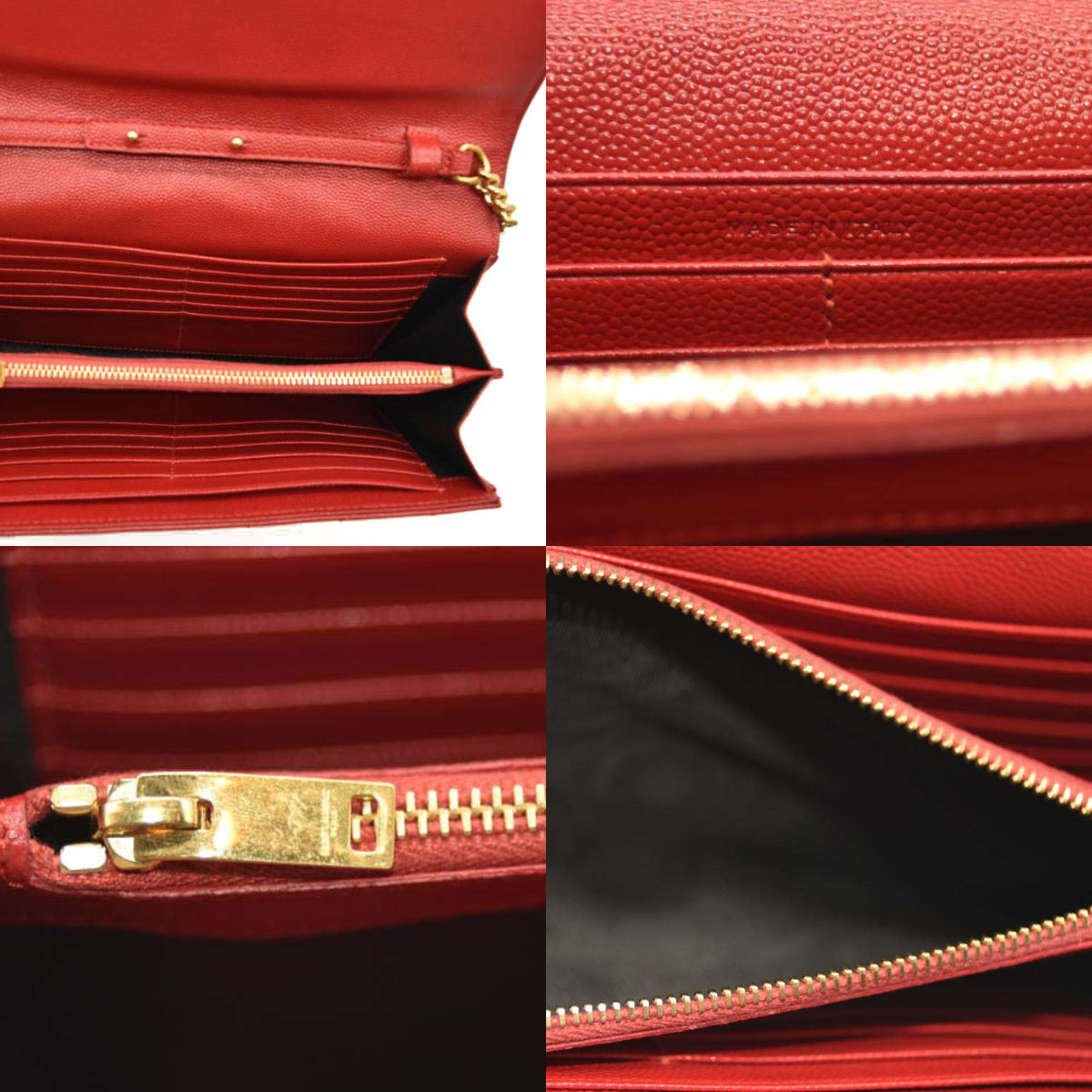 Saint Laurent Grain De Poudre Matelasse Chevron Monogram Chain Wallet Red