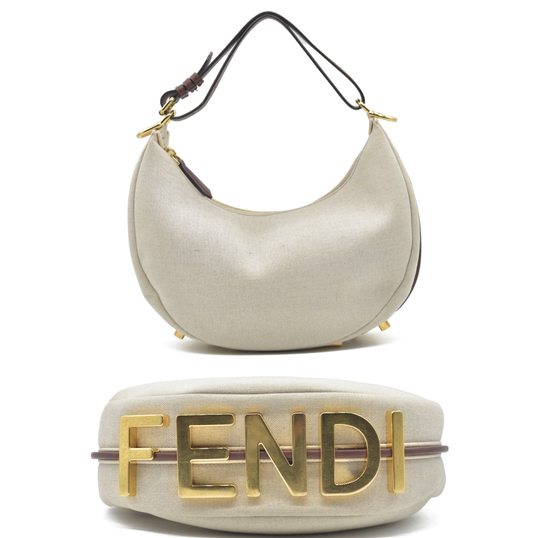 $2800 Fendi Beige Canvas Fendigraphy Small Hobo Shoulder Bag Handbag