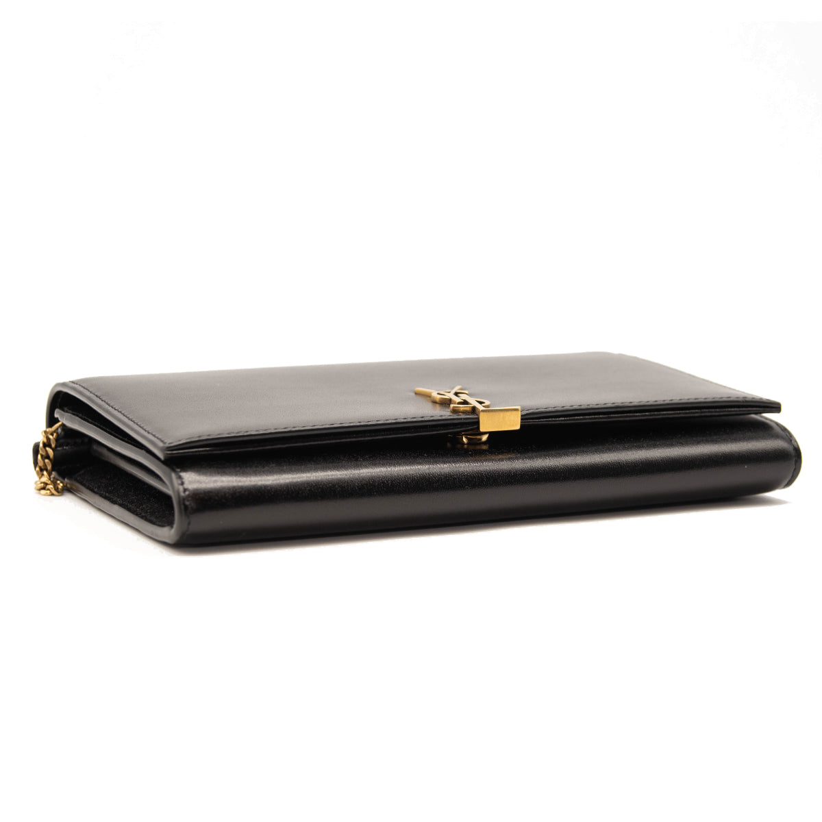 NEW Saint Laurent Le Monogram YSL Glossy Wallet on Crossbody Chain Black Gold