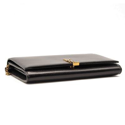 NEW Saint Laurent Le Monogram YSL Glossy Wallet on Crossbody Chain Black Gold