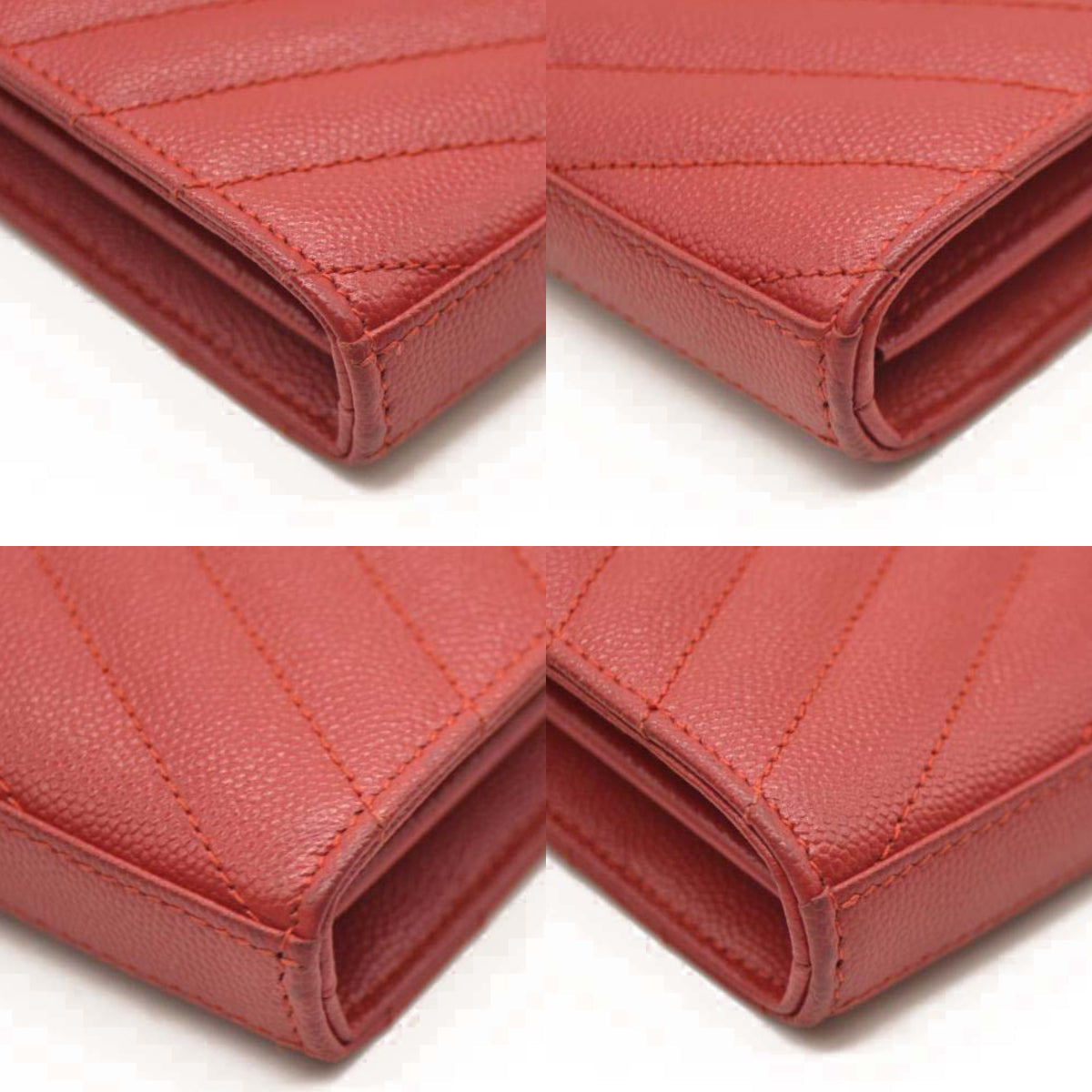 Saint Laurent Grain De Poudre Matelasse Chevron Monogram Chain Wallet Red