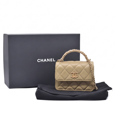 $3450 2021 Chanel Lambskin Quilted Chain Top Handle Clutch With Chain Sage Green 10021371