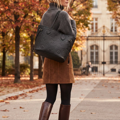 $3050 Louis Vuitton Empreinte Monogram Giant Neverfull MM Black FRANCE RFID