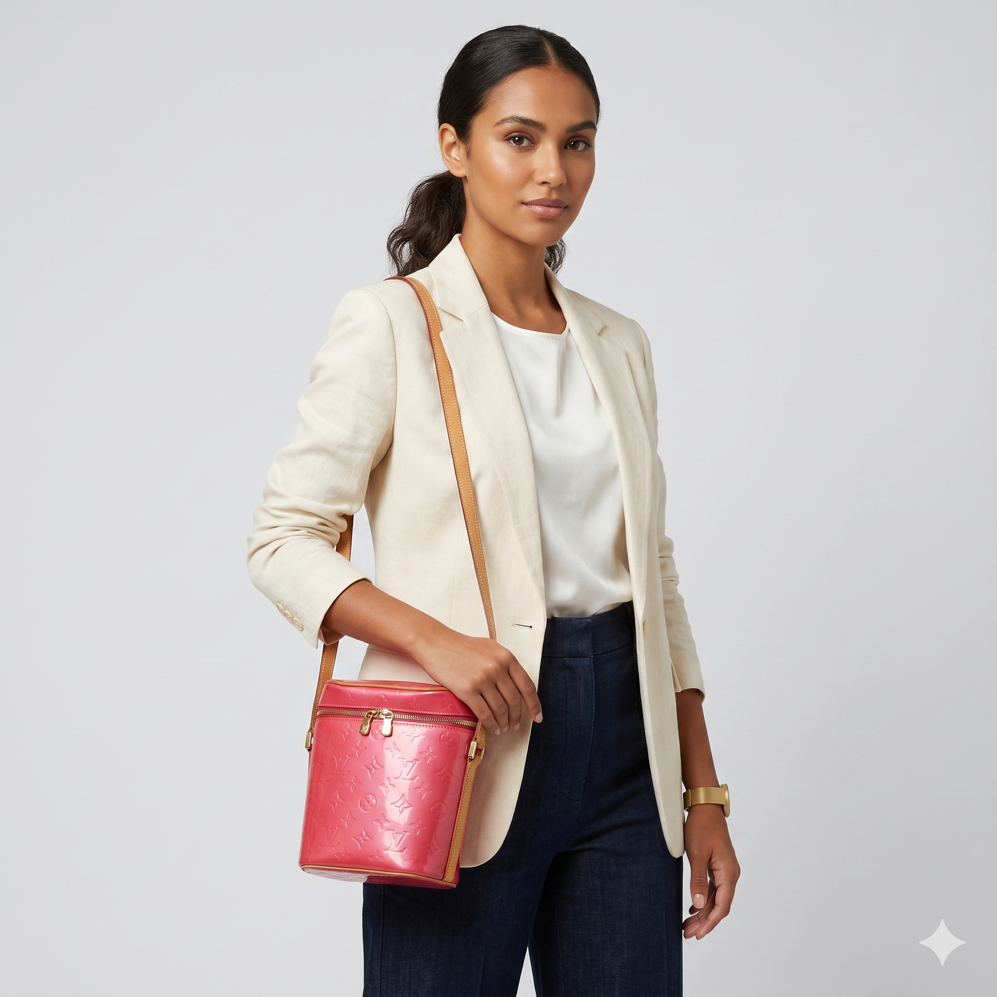 $995 2003 Louis Vuitton Fuchsia Monogram Vernis Vertical Sullivan Bag CE0013