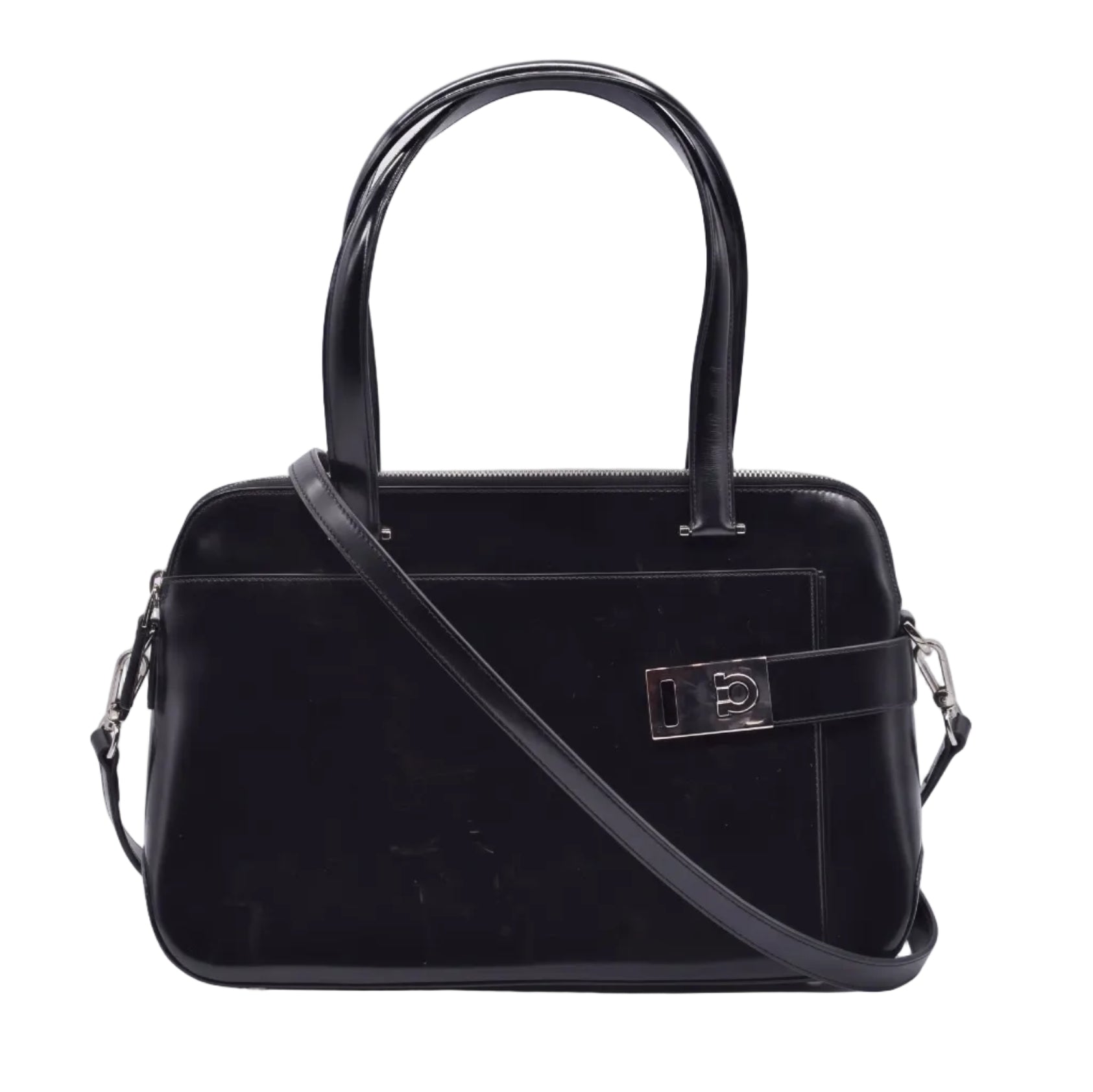 $1150 Salvatore Ferragamo Gancini Shoulder Bag Black CONSIGNMENT 