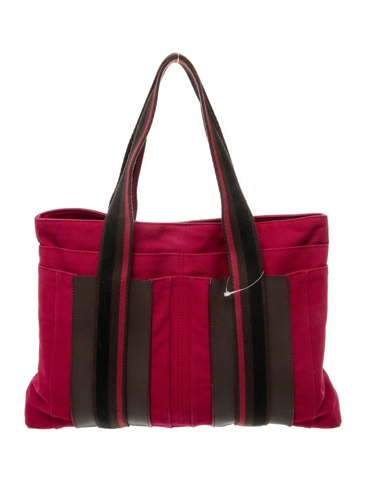 $1150 HERMES Toile Troca Horizontal MM Tote Bag Red CONSIGNMENT 10021349