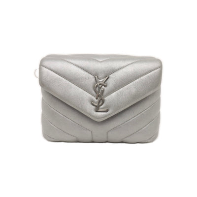 PRE-ORDER Saint Laurent  Calfskin Y Quilted Monogram Toy Loulou Chain Satchel Silver