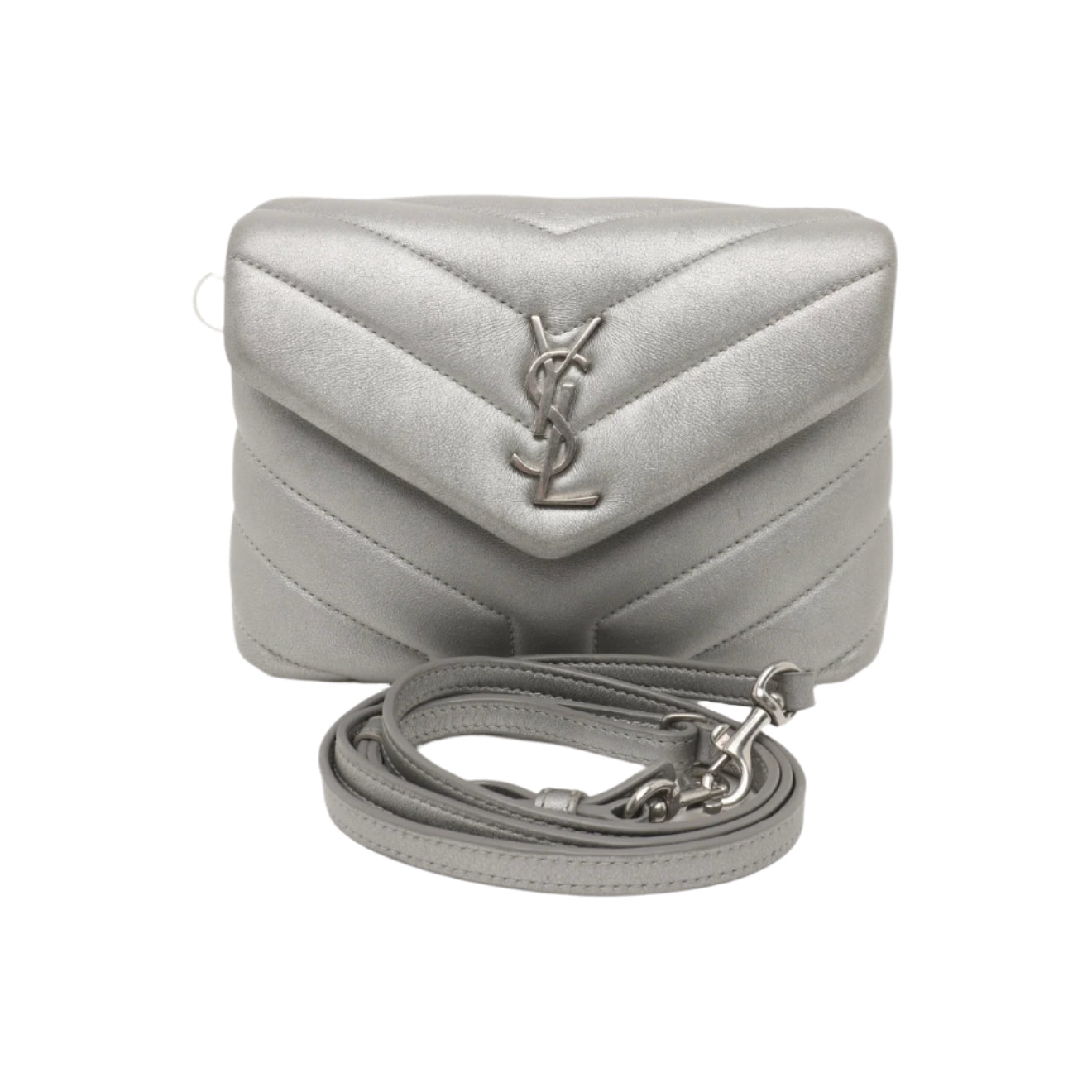 PRE-ORDER Saint Laurent  Calfskin Y Quilted Monogram Toy Loulou Chain Satchel Silver