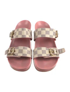 $1210 Louis Vuitton Damier Azur Pattern Slides Women's Size: 8.5 | IT 38.5