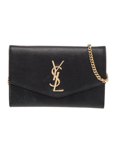 $1500 Saint Laurent Uptown Wallet on a Chain Black Gold YSL