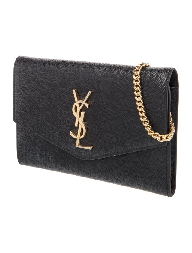 $1500 Saint Laurent Uptown Wallet on a Chain Black Gold YSL